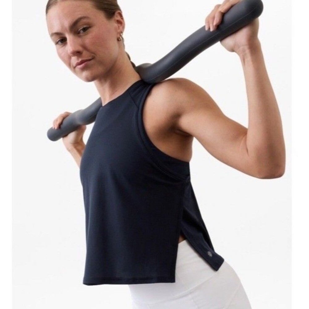Athleta Grid Knit Singlet Navy Tank Athleisure Workout Size XL